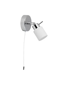 Iona - Chrome Opal Glass IP44 Pull Cord Bathroom Wall Spotlight