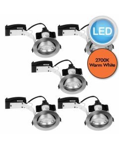 Set of 5 - Brushed Steel Tilt Recessed Ceiling Downlights with Warm White LED Bulbs