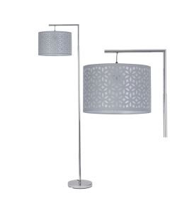 Chrome Angled Floor Lamp with Grey Laser Cut Shade