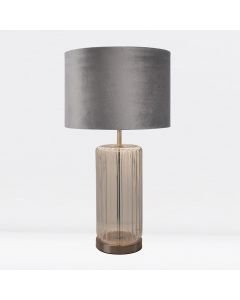 Clear Fluted Glass Lamp with Grey Velvet Shade
