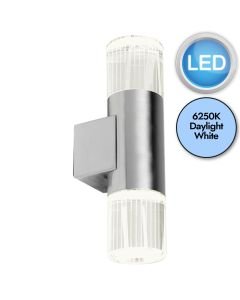 Endon Lighting - Grant - YG-7501 - LED Stainless Steel Clear Crystal Glass 2 Light IP44 Outdoor Wall Washer Light