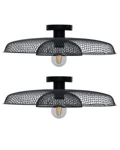 Set of 2 Cassidy - Black Metal Wire Layered Flush Ceiling Lights