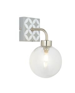Geo Tile - Brushed Chrome with Clear Glass Globe IP44 Bathroom Wall Light