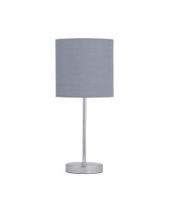 Chrome Stick Table Lamp with Grey Cotton Shade