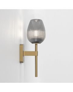Astro Lighting - Tacoma Single 1429007 & 5036008 - IP44 Antique Brass Wall Light with Smoked Ribbed Tulip Glass Shade