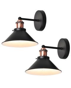 Set Of 2 Matt Black With Brushed Copper Wall Lights