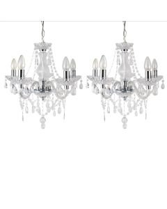 Set of 2 Clear and Chrome Marie Therese Style 5 x 40W Chandelier