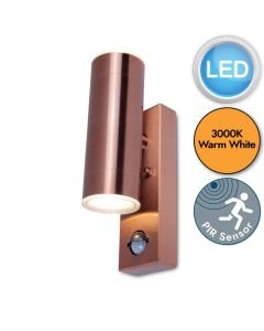 Lutec - Grange - 5510807306 - LED Copper Clear 2 Light IP44 Outdoor Sensor Wall Light
