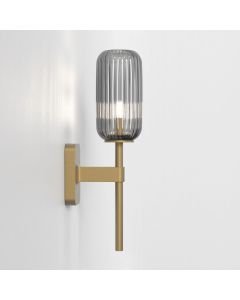 Astro Lighting - Tacoma Single 1429007 & 5036010 - IP44 Antique Brass Wall Light with Smoked Ribbed Reed Glass Shade