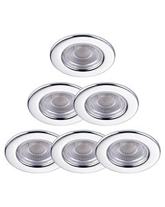Set of 6 Polished Chrome Fire Rated 6W LED 4000K Recessed Downlights