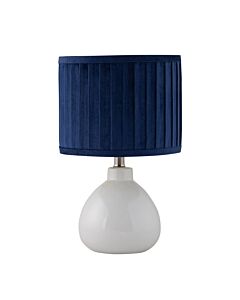 Tuscan - White Ceramic Lamp with Navy Pleated Velvet Shade