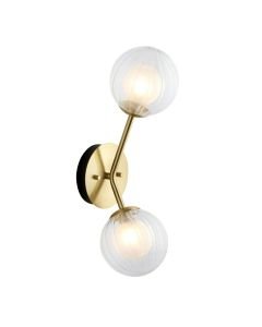 Fry - Satin Brass Clear Frosted Glass 2 Light Wall Light