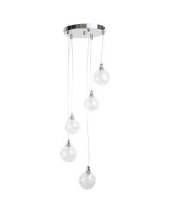 Chrome 5 Light Cluster Fitting with Glass Globe Shades