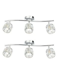 Set of 2 Alaska - Chrome 3 Light Ceiling Spotlight Plates with Crystal Glass Shades