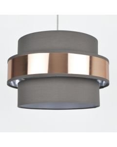 Easy Fit 2 Tier Grey Fabric & Brushed Copper Plated Banded Ceiling Shade