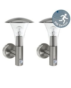 Set of 2 Halo - Brushed Stainless Steel Outdoor IP44 Motion Sensor Activated Wall Lights