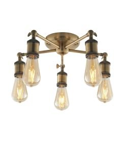 Endon Lighting - Hal - 97244 - Antique Brass 5 Light Flush Ceiling Light