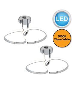 Set of 2 Polished Chrome LED Curve Flush Ceiling Lights