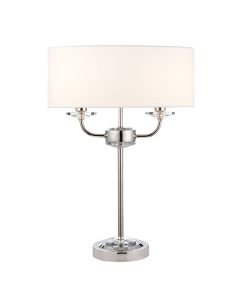 Endon Lighting - Nixon - 60804 - Nickel Vintage White 2 Light Table Lamp With Shade
