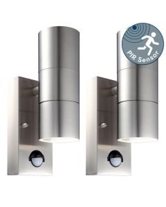 Set of 2 Blaze - Stainless Steel Outdoor Up Down Motion Sensor Wall Lights