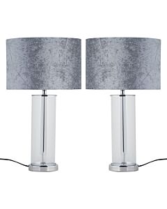 Set of 2 Aura - Chrome Table Lamps with Grey Crushed Velvet Shades