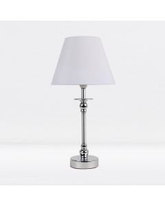 Chrome Plated Bedside Table Light with Ball Detail Column White Fabric Shade