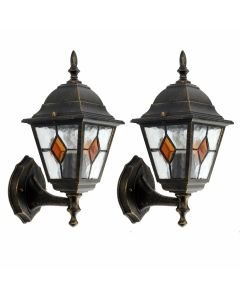 Set of 2 Morecambe - Black with Brushed Gold IP44 Outdoor Wall Lights