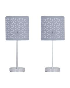 Set of 2 Chrome Stick Table Lamps with Grey Laser Cut Shades
