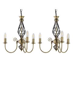 Set of 2 Barley Twist - Antique Brass 3 Light Pendants