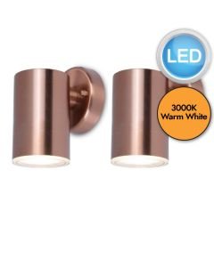 Set of 2 Grange - LED Copper Clear IP44 Outdoor Wall Washer Lights