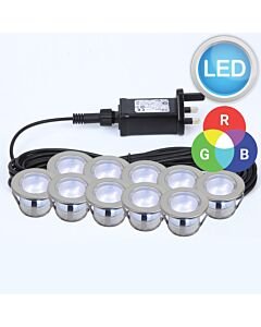 Set of 10 - 45mm Stainless Steel IP67 RGB Colour Changing LED Plinth Decking Kit