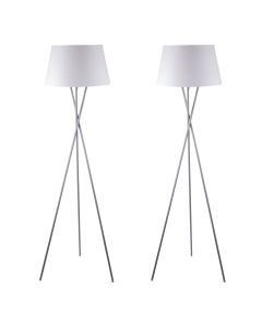 Pair Grey Tripod Floor Lamp with White Fabric Shade