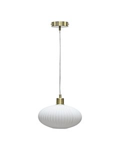 Baton - White Ribbed Oval Glass with Satin Brass Pendant Fitting