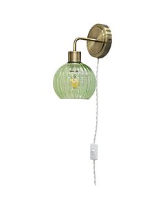Toby - Antique Brass Plug in Wall Light with Betchley Green Shade