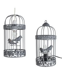 Grey Birdcage Table Lamp and Matching Pendant Light Shade
