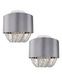 Set of 2 Grey Fabric Ceiling Flush With Beaded Diffuser