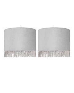 Set of 2 Fringed - Silvery Grey 23cm Fringed Velvet Pendant Shades