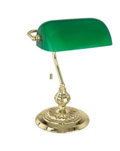 Eglo Lighting - Banker - 90967 - Brass Clear Green Glass Pull Cord Task Table Lamp