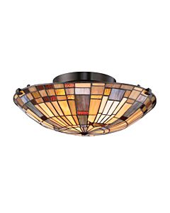 Quoizel Lighting - Inglenook - QZ-INGLENOOK-F-SMALL - Valiant Bronze Tiffany Art Glass 2 Light Flush Ceiling Light