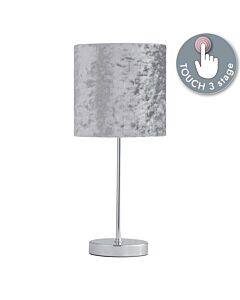 Chrome Touch Operated Table Lamp with Grey Crushed Velvet Shade