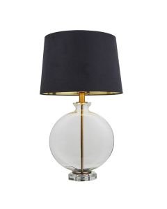 Endon Lighting - Gideon - 90559 - Clear Glass Antique Brass Black Table Lamp With Shade