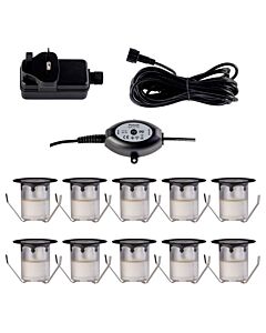 Set of 10 - 30mm Black IP67 Cool White LED Decking Kit with Photocell