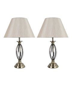 Set of 2 Cigar - Antique Brass 55cm Table Lamps with Off White Fabric Shades