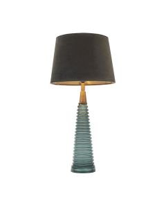 Endon Lighting - Naia - 93114 - Teal Ribbed Glass Antique Brass Mocha Table Lamp With Shade