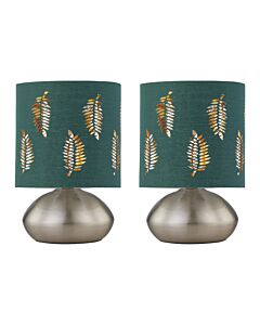 Set of 2 Jenson - Brushed Chrome Touch Table Lamps Green Fern Shade