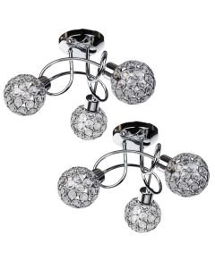 Pair of Chrome 3 Light Ceiling Fittings with Jewelled Shades