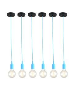 Set of 6 Flex - Blue Silicone Ceiling Pendant Lights with Black Ceiling Rose