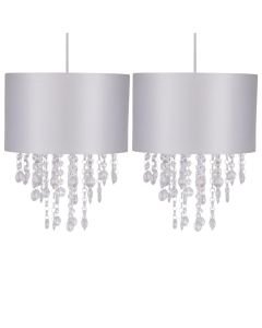 Set of 2 Light Grey Jewelled Easy Fit Light Shades
