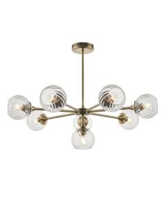 Endon Lighting - Allegra - 103172 - Antique Brass Clear Spiral Glass 8 Light Ceiling Pendant Light