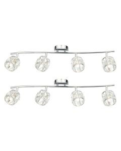 Set of 2 Alaska - Chrome 4 Light Ceiling Spotlight Bars with Crystal Glass Shades